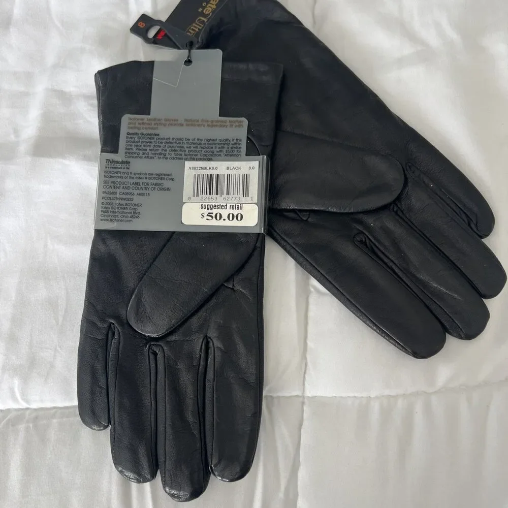 Women’s winter Isotoner ultra thinsulated Lined Black Leather Gloves Size 8 NWT - Picture 6 of 11